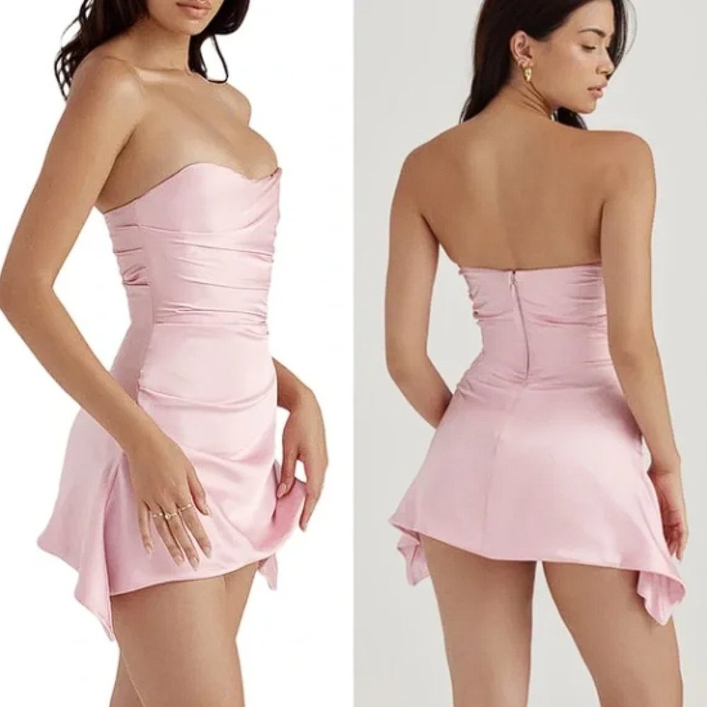 HOUSE OF CB 'Jasmine' Rose Pink Draped Strapless Corset Dress NWOT - Picture 4 of 17